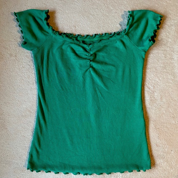 Green Over the Shoulder Crop Top - Picture 1 of 1